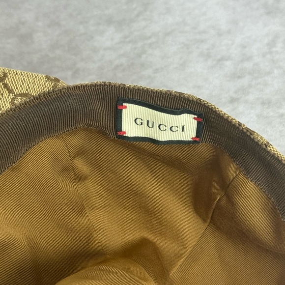 Authentic Gucci Gg Canvas Khaki Logo Patch Baseball Cap Hat Medium - Picture 8 of 13